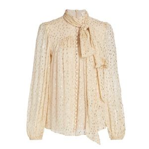 Zimmermann Metallic Polka-dot Tie Blouse, Cream, Size 1 (US Size 4-6)